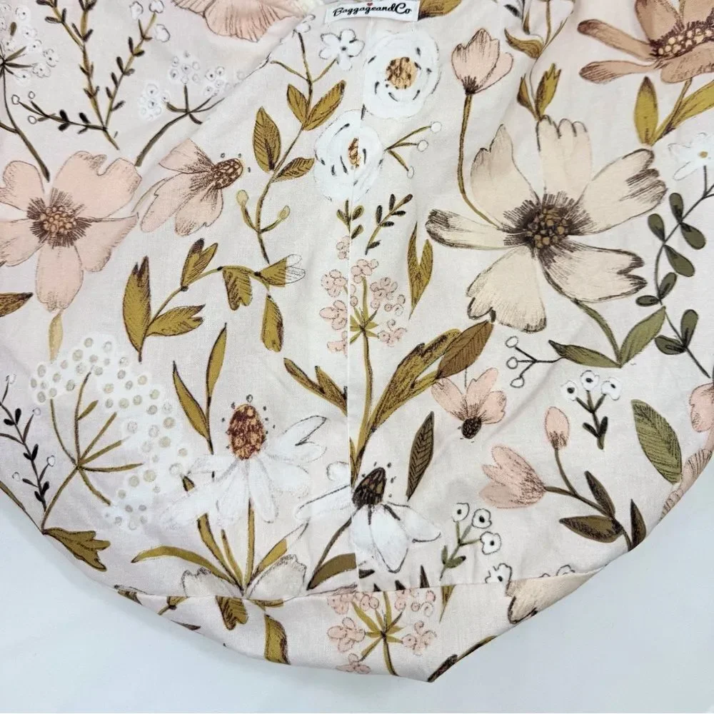 Baggagean and Co. Pink Floral Cream Waffle Knit Soft Reversible Fabric Hobo Bag
